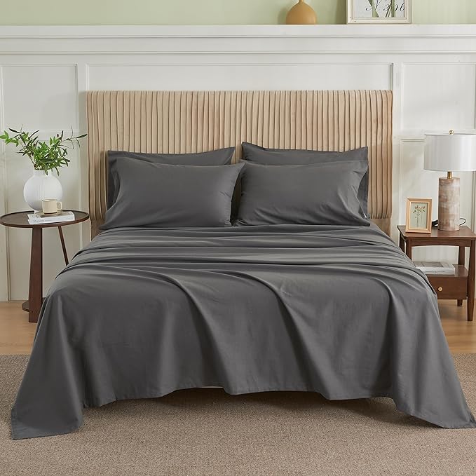 Belgian Linen Sheet Set Solid Color - 6 Pieces (1 Flat Sheet & 1 Fitted Sheet & 4 Pillowcases