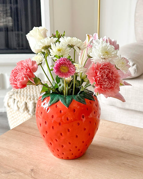 Vintage Inspired Strawberry Vase, Decorative Ceramic Vase,