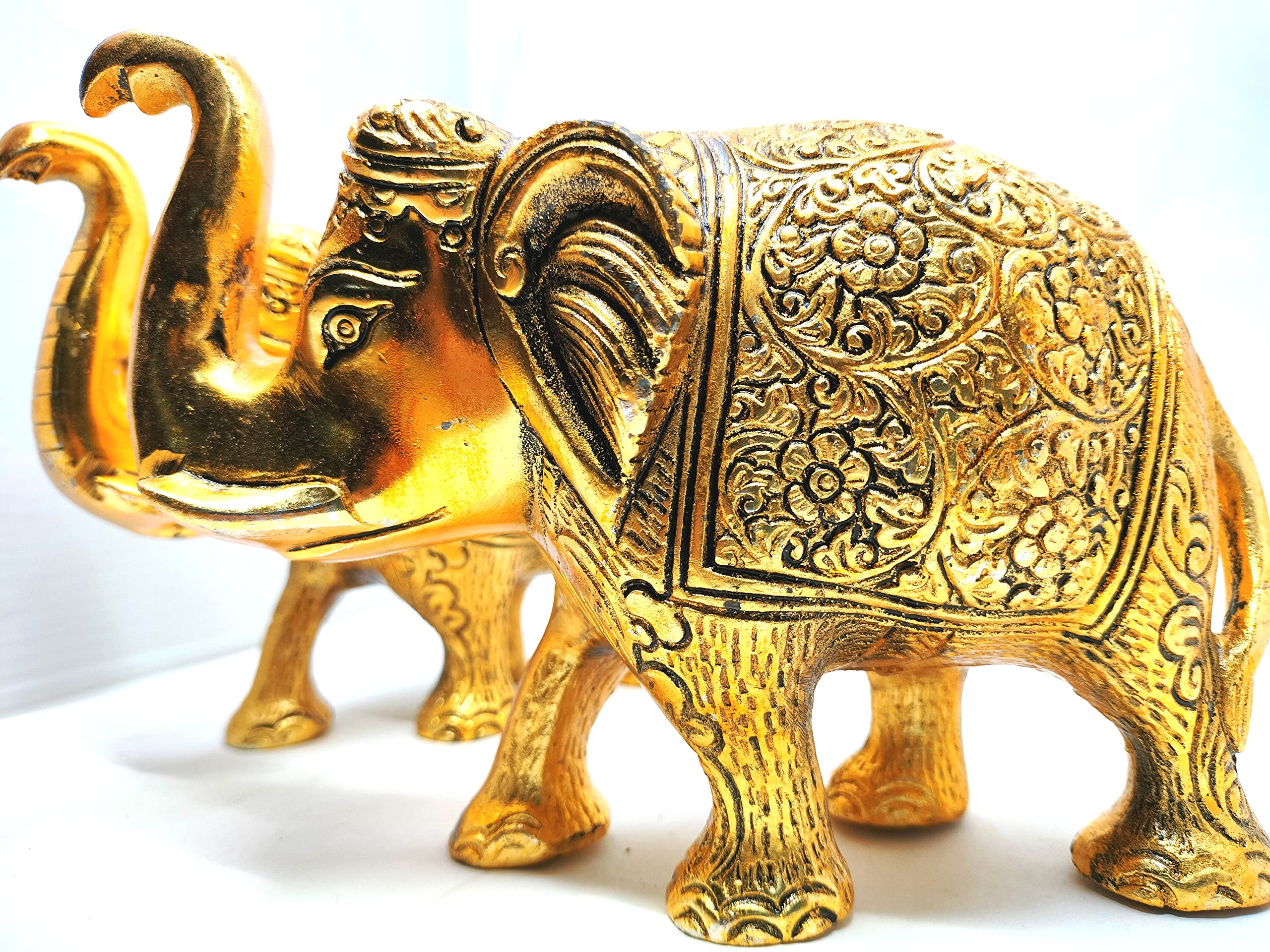URBAN HAAT Metal Elephant Showpiece, 5 Inch, Aluminium Gold Plated, 2 Piece