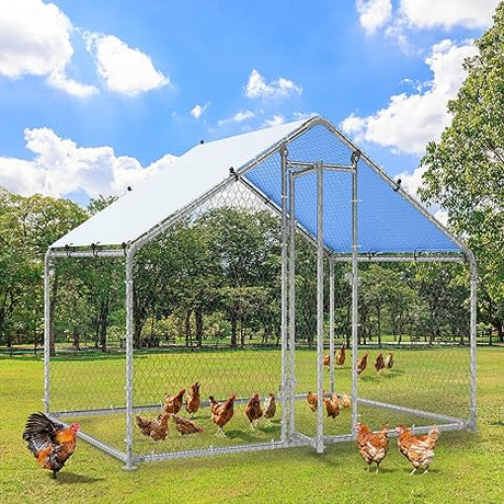 Large Metal Chicken Coop with Waterproof Cover, 19.68'L x 9.84'W x 6.49'H Walk-in