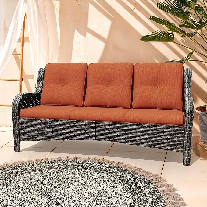 73'' Outdoor Patio Couch Wicker Sofa - 3 Seater Rattan Sofa for Outside Patio Garden
