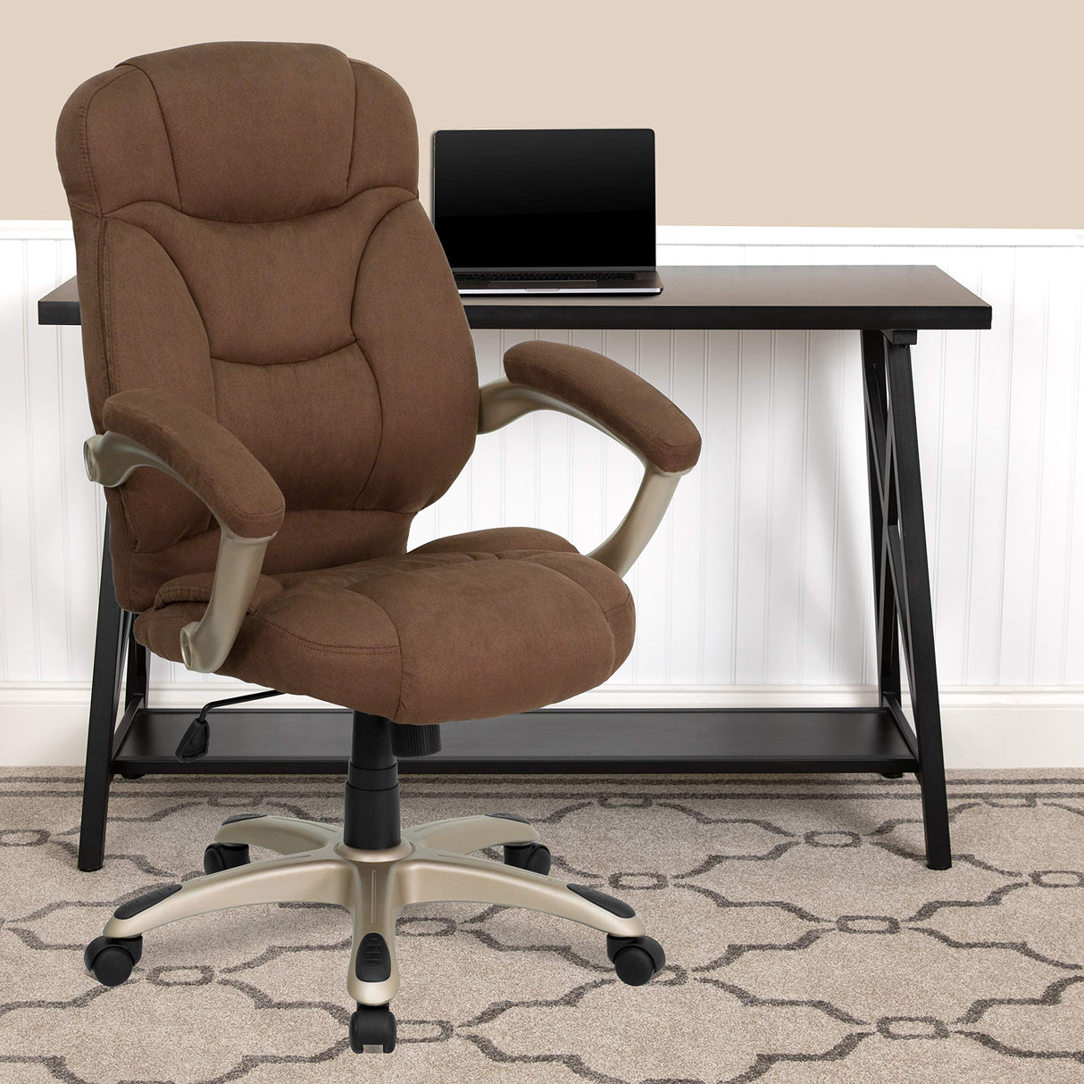 High Back Brown Microfiber Executive Swivel Office Chair with Arms