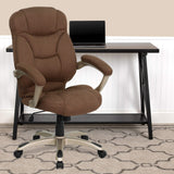 High Back Brown Microfiber Executive Swivel Office Chair with Arms