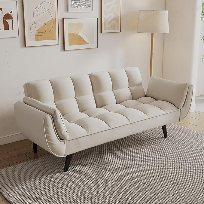 Futon Sofa Bed, Convertible Sleeper Couch 74" W Modern Velvet Loveseat