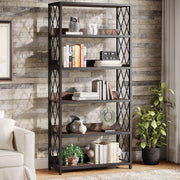 Tribesigns 67 Inch Book Shelf, 5 Tier Industrial Etagere Bookcase with Open Shelves, Tall Bookshelf for Living Room, Bedroom, Home Office (Brown + Black)