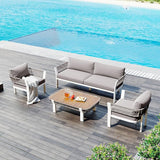 4-Piece Boho Patio Furniture Solid Wood Sofa Set with Loveseat