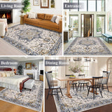 Washable Area Rug 6x9 - Non-Slip Boho Vintage Distressed Low Pile Carpet