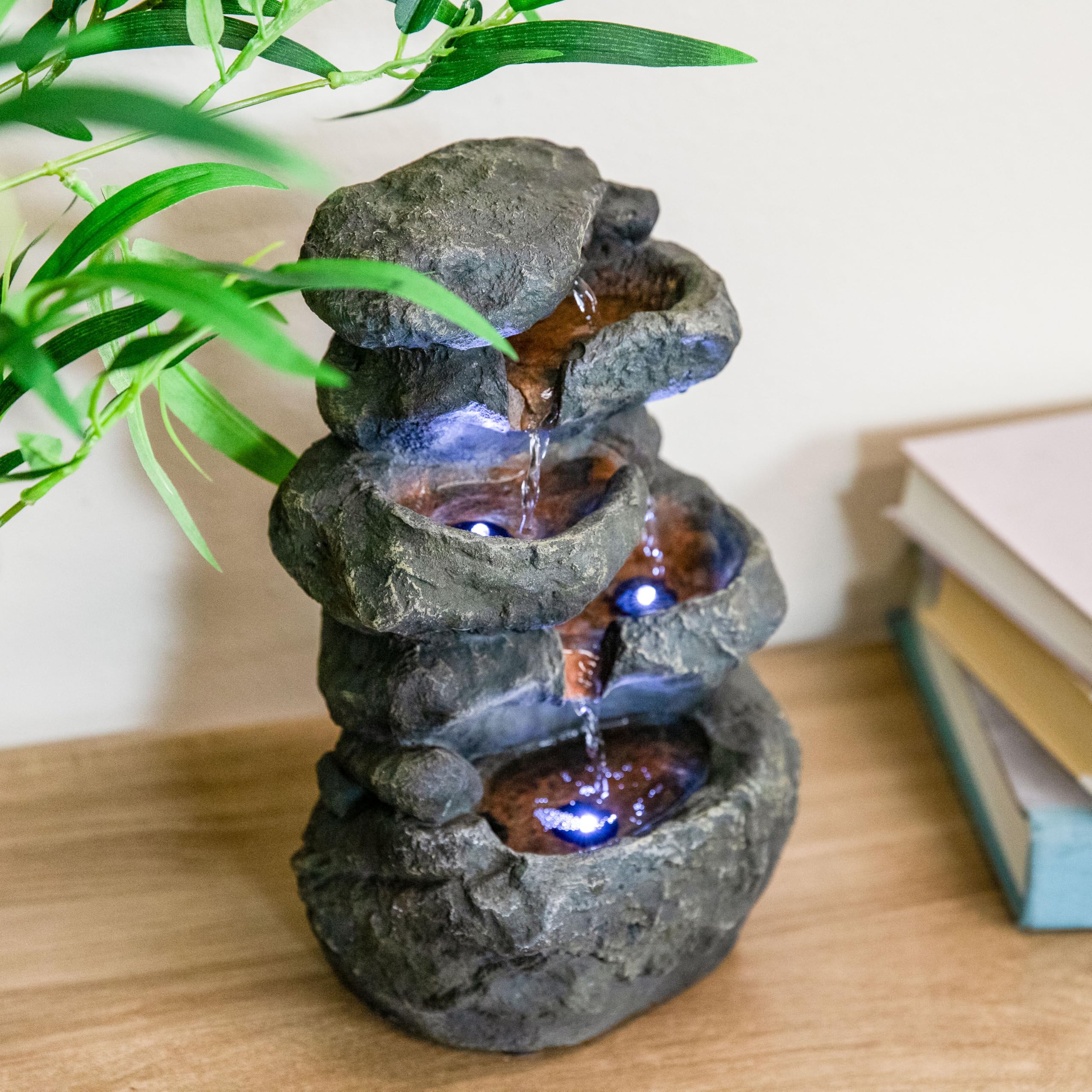 Stone Falls 15-Inch 6-Tier Tabletop Water Fountain with LED Lights - Electric