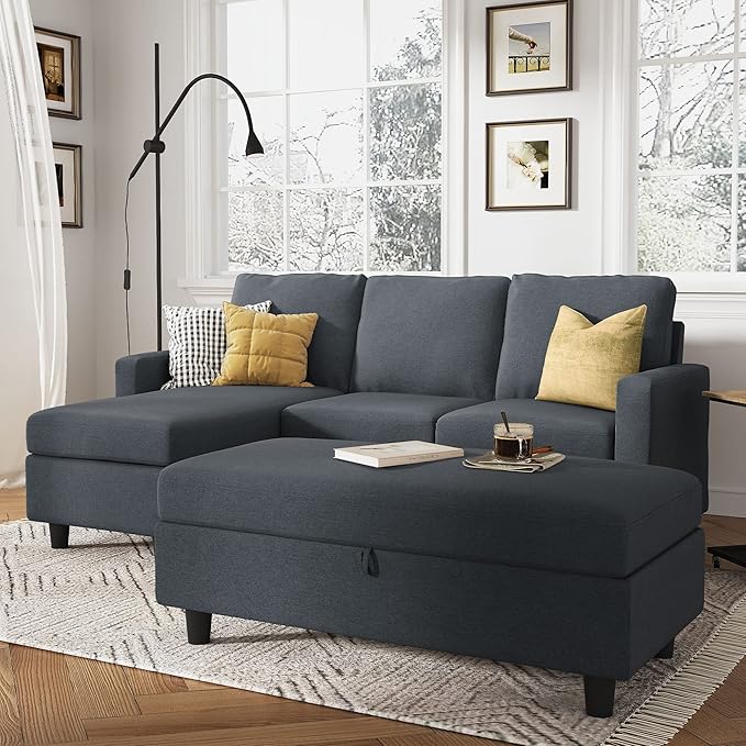 Reversible Sectional Couch with Ottoman L-Shaped Sofa for Small Spaces Sectional Sofa