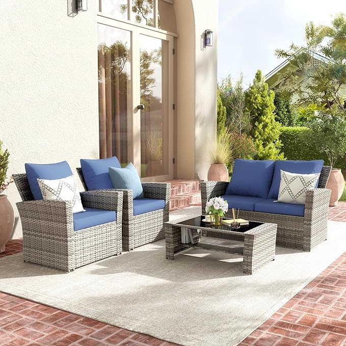 4-Piece Grey Waterproof PE Wicker Outdoor Sectional Sofa Set