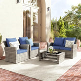 4-Piece Grey Waterproof PE Wicker Outdoor Sectional Sofa Set