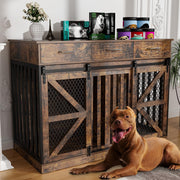 48" Double Dog Crate Furniture with Divider & Storage Drawers