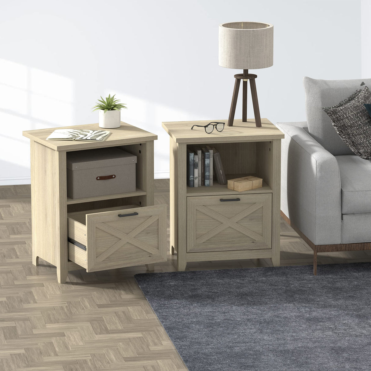 30" Tall Nightstand for King & Queen Bed - FSC-Certified Wood Large Bedside Table