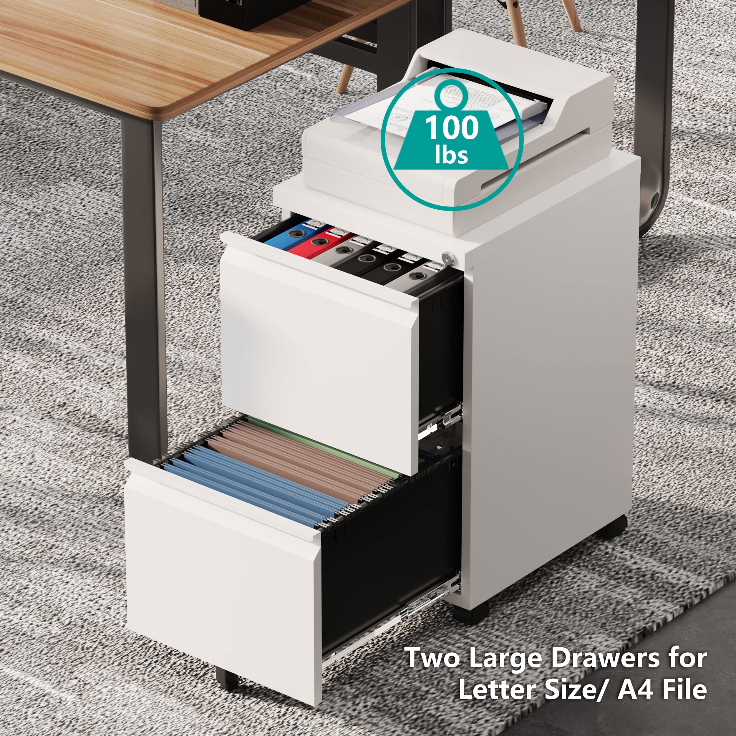Metal File Cabinets with 2 Drawer,Under Desk Locking File Cabinet for Legal Letter Files