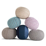 Nikki Round Hand Knit Pouf, Footstool, Upholstered in Blue, Navy Blue Cotton