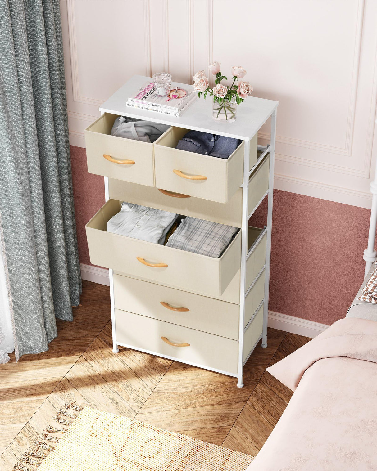 Products Vertical Dresser Storage Tower - Sturdy Steel Frame, Wood Top, Easy Pull Fabric