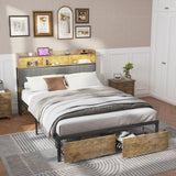 Queen Size Bed Frame With 2-tier Storage Headboard with 2 Storage Drawers and 6