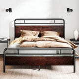 Wooden Headboard and Footboard, Rounded Corner Metal Structure, Heavy Duty Slats