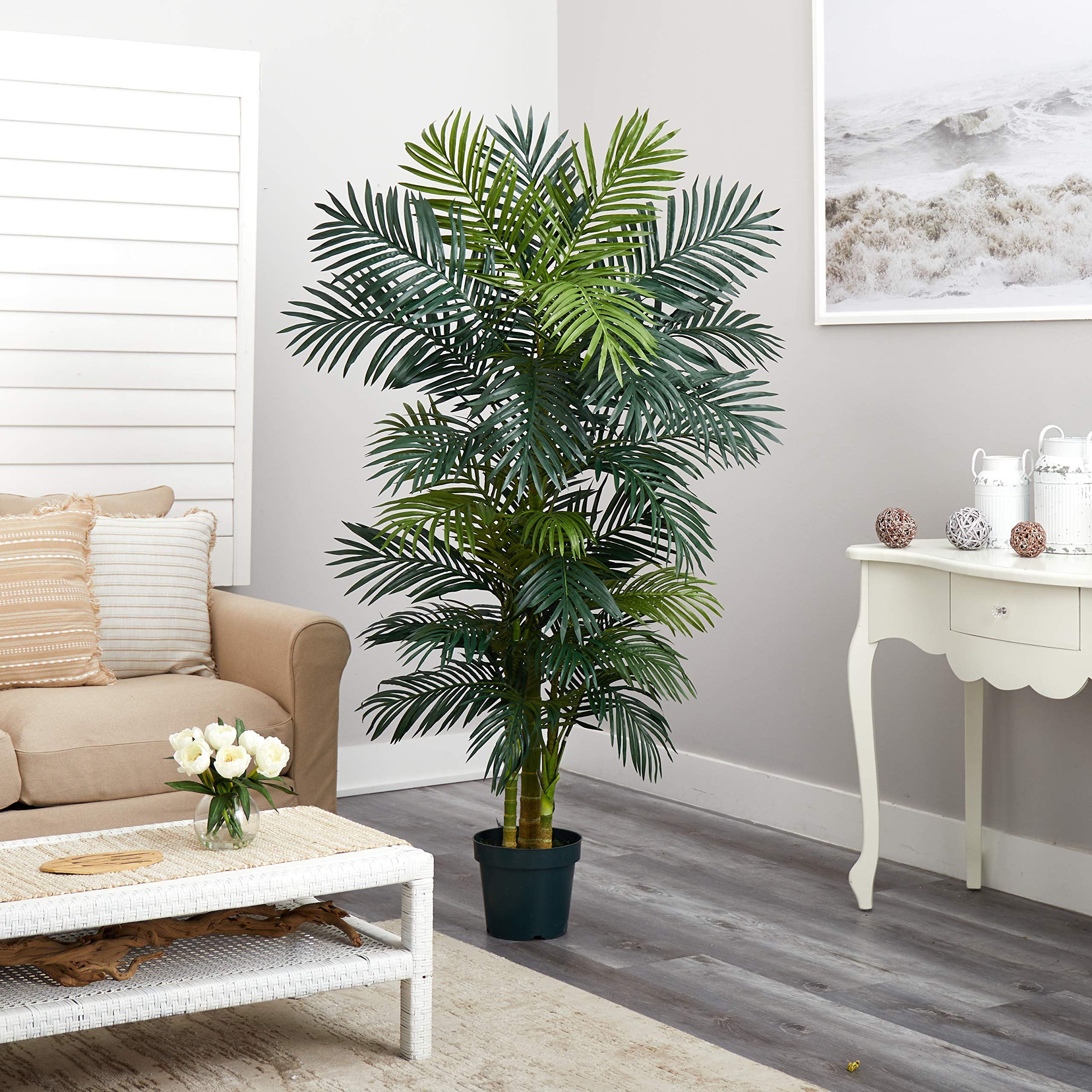 6.5FT Artificial Golden Cane Palm Tree, Fake Palm Tree with Three Realistic