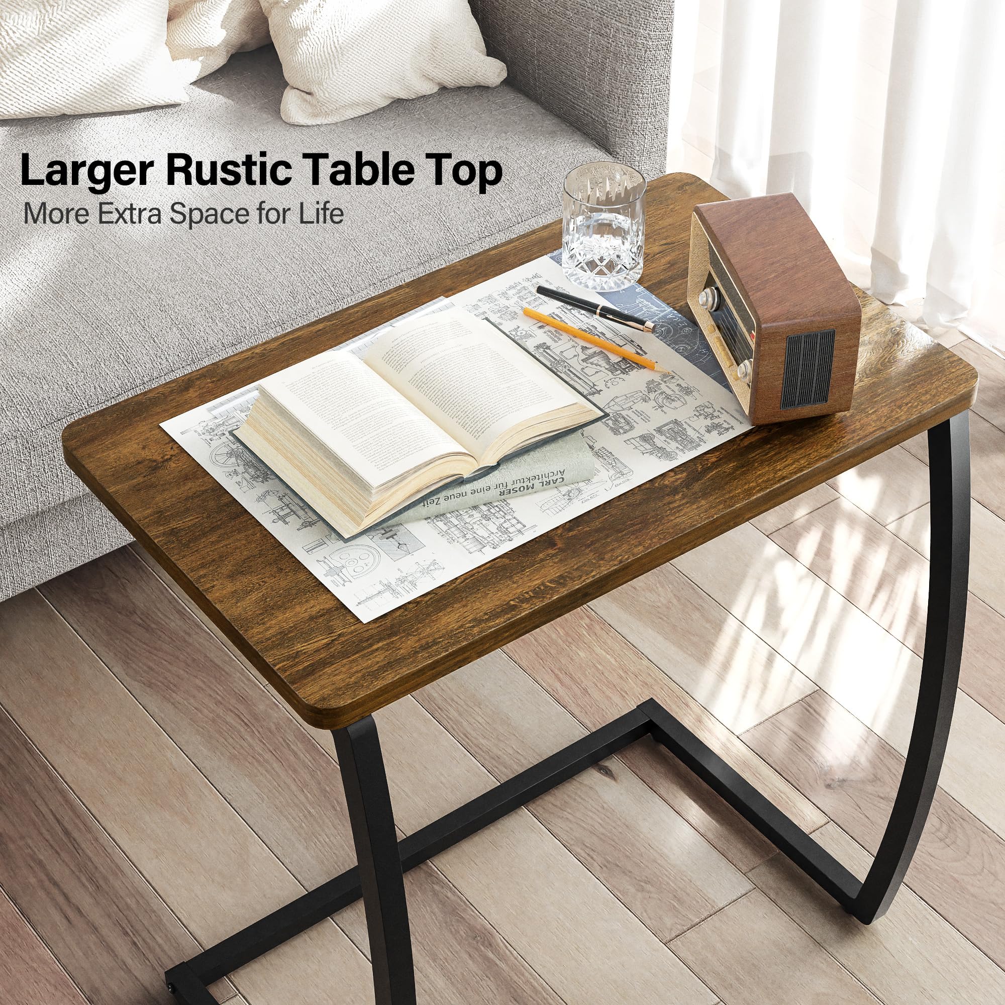 Side Table, End Table, Vintage C-Shaped Couch Table for Sofa Laptop Coffee Snack