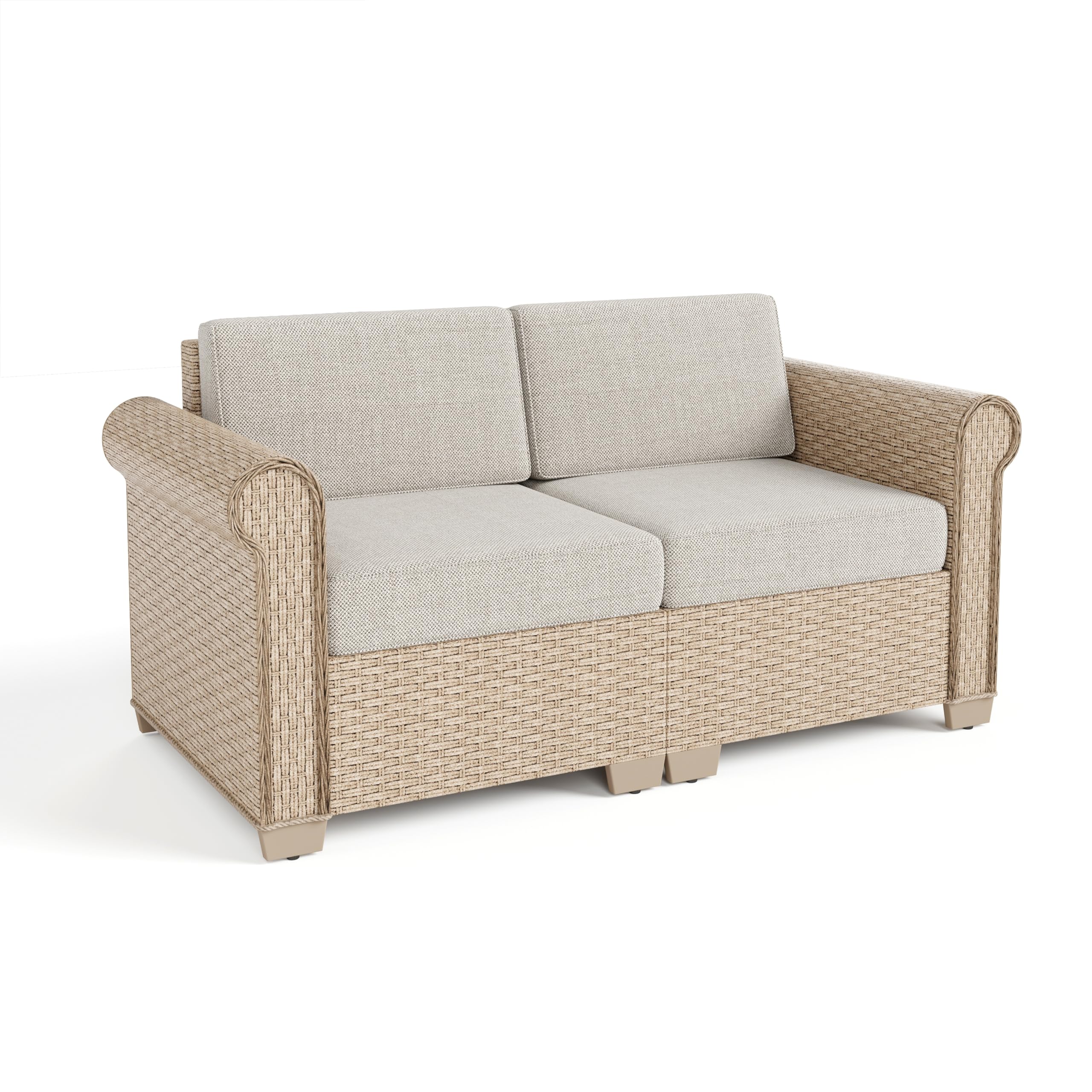 Patio Rattan loveseat, 2-Seat Wicker Rattan Sofa with 5.5" Thick Waterproof Cushions