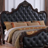 Agatha Traditional Wood Queen Bed Frame with Tufted Leatherette Headboard