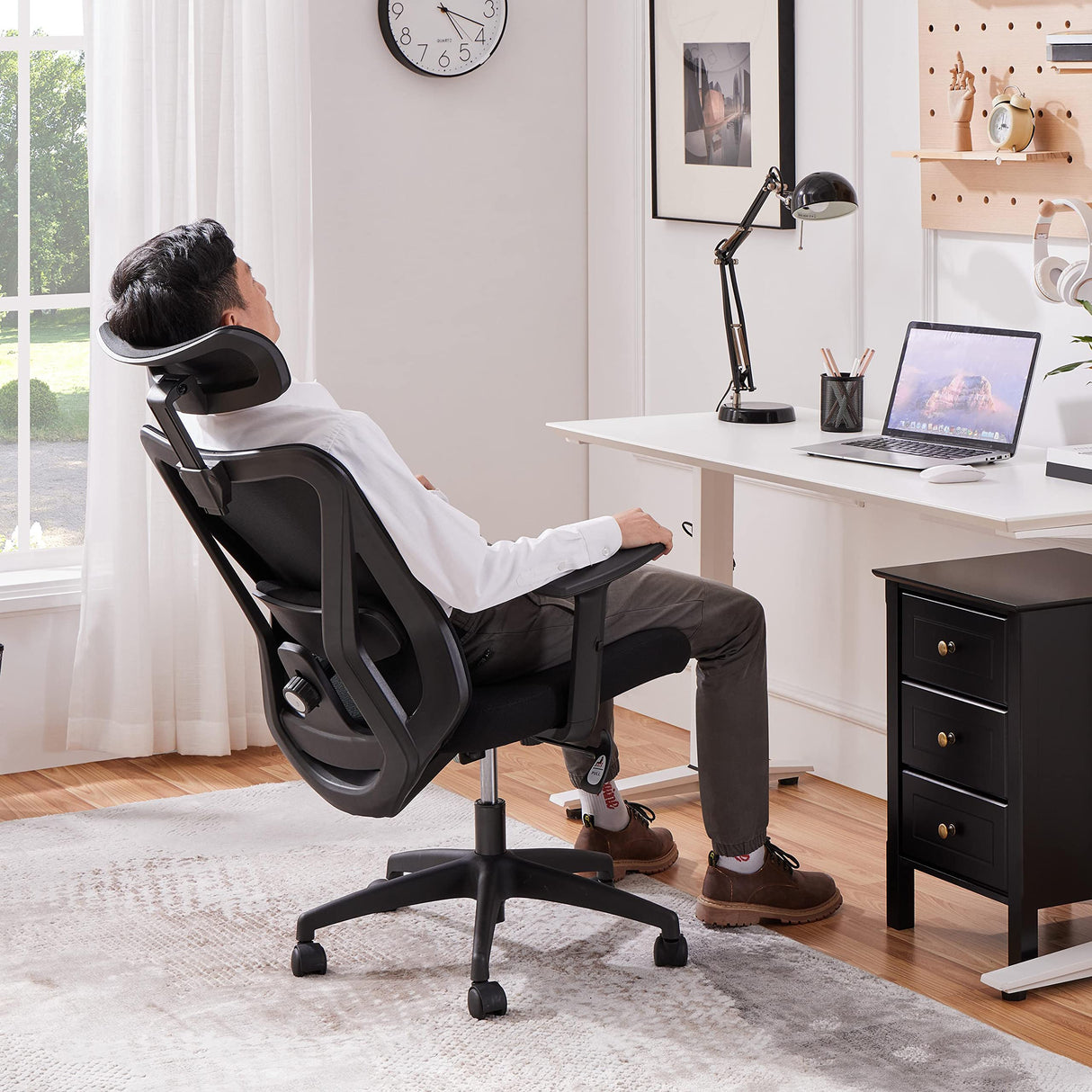 Office Desk Chair, Ergonomic Computer Desk Chair with Adjustable Headrest Armrests