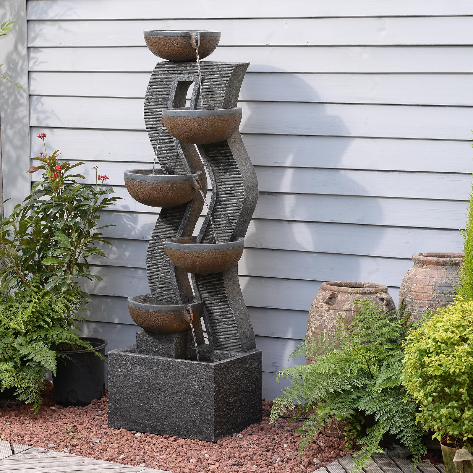 6-Tiered Garden Fountains Outdoor 52.8''H Waterfalls with Lights
