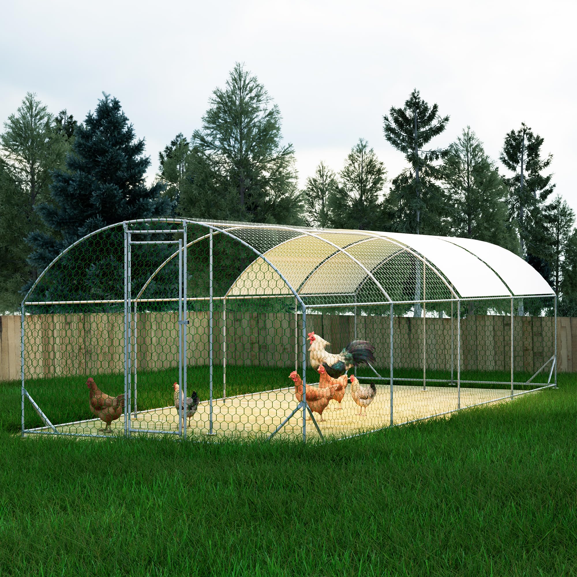 FortiRun XL Walk-In Metal Chicken Coop with Galvanized Frame & Predator-Proof Mesh