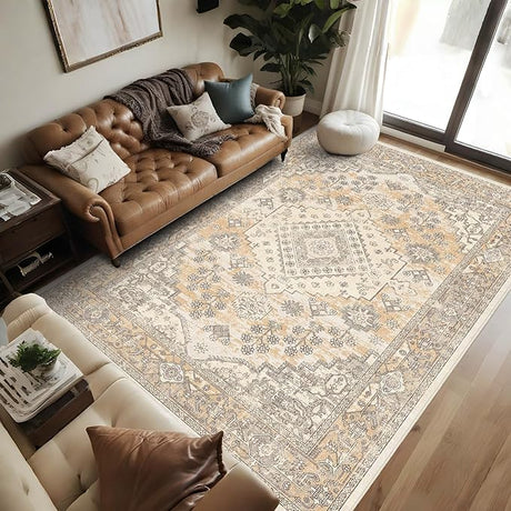 9x12 Large Area Rug - Vintage Washable Rug for Living Room with Non-Slip Low-Pile