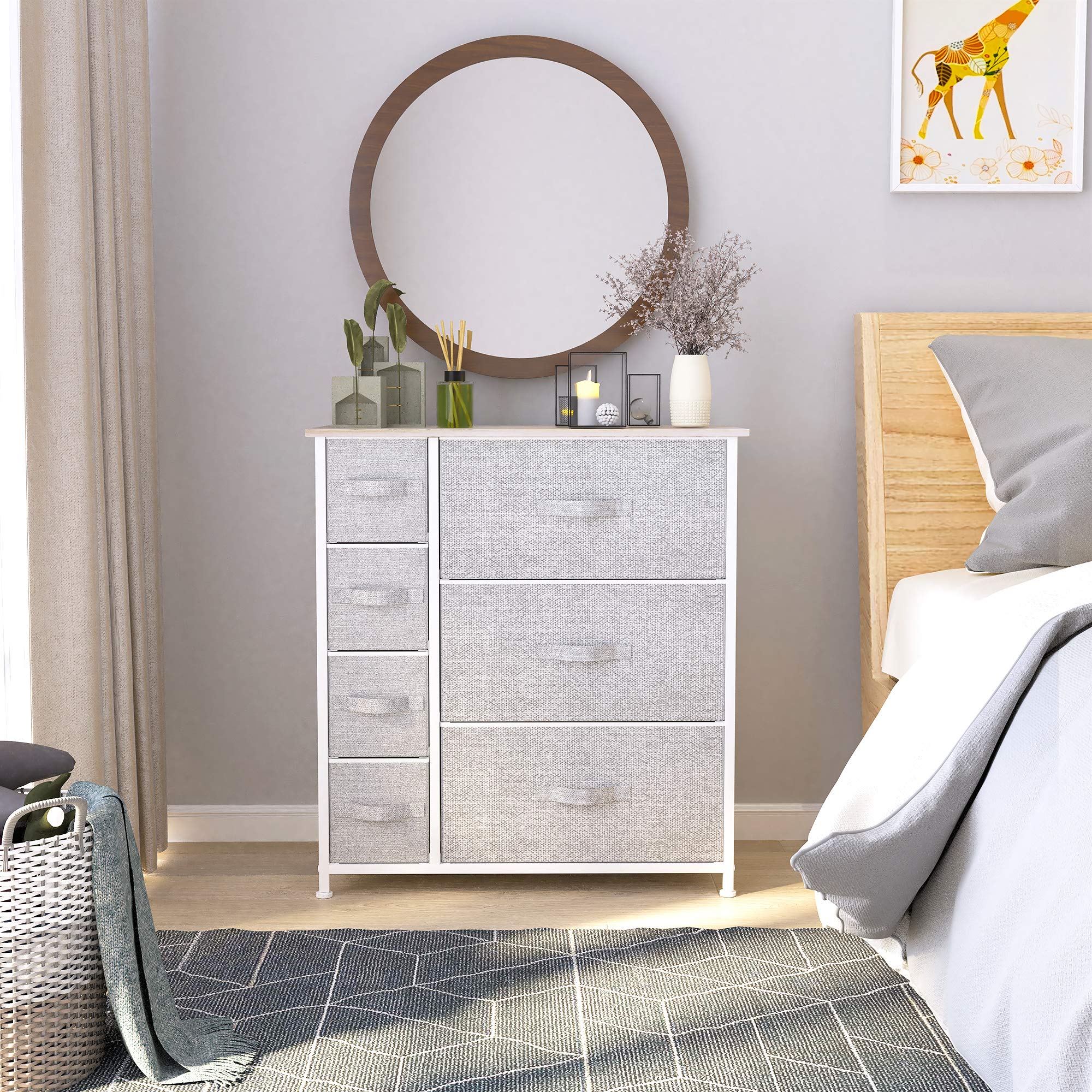Dresser with 7 Drawers - Fabric Storage Tower