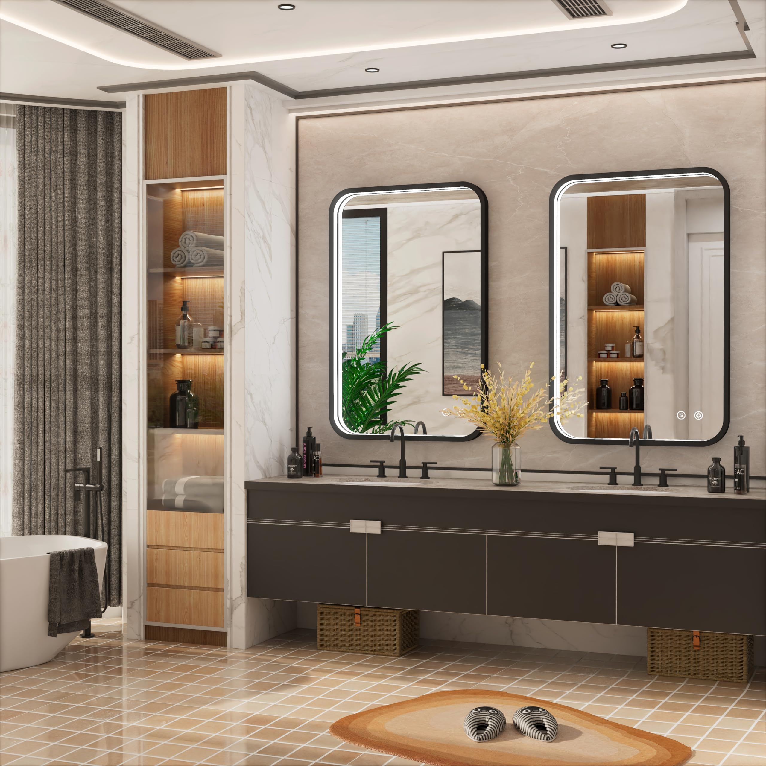 LED Bathroom Mirror with Lights, Wall Mounted Lighted Bathroom