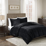 Faux Fur Reversible Comforter Set, Down Alternative Filling, Modern Quilted Bedding