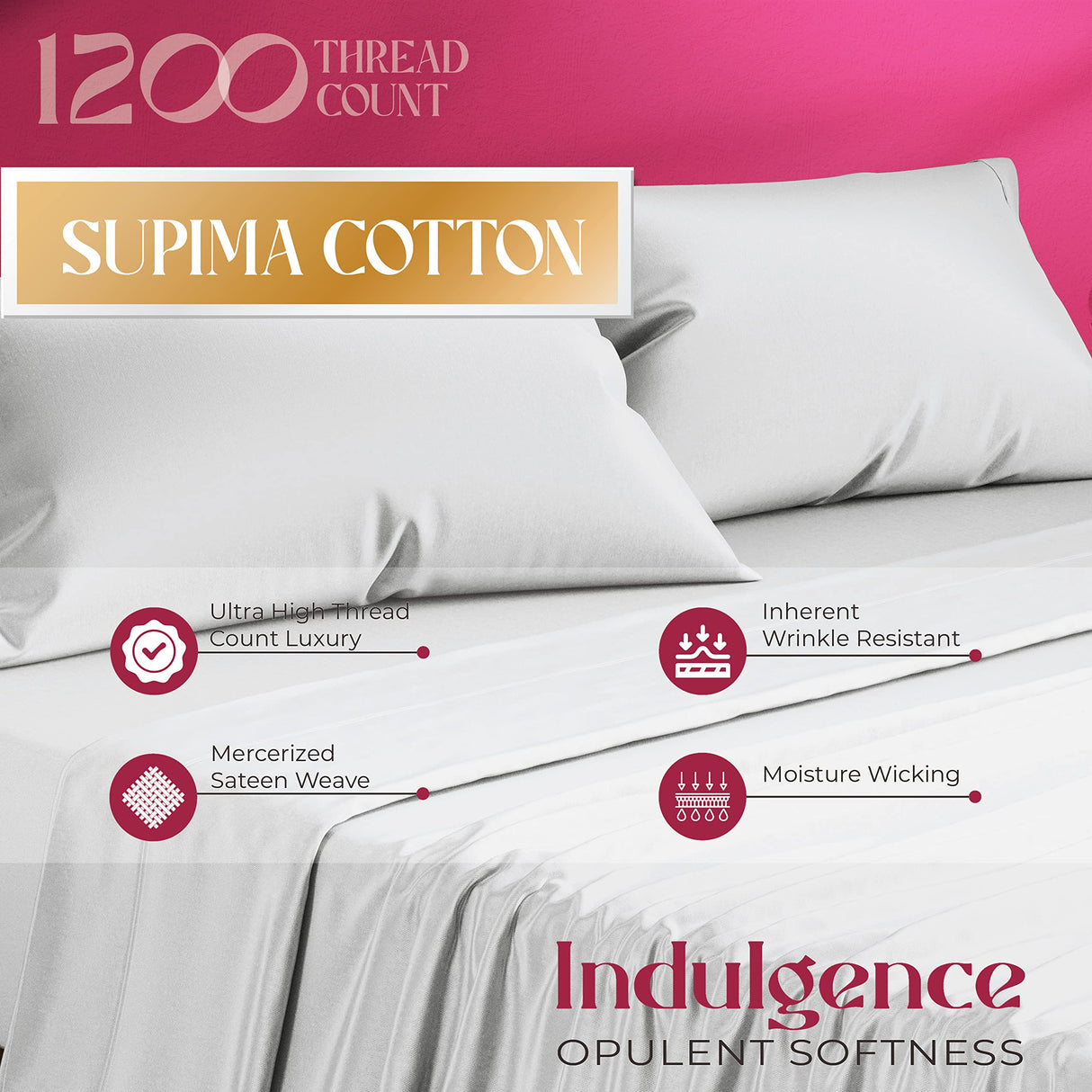 5-Star Hotel Quality 1200 Thread Count 100% Supima Cotton Sheets for Queen Size Bed,