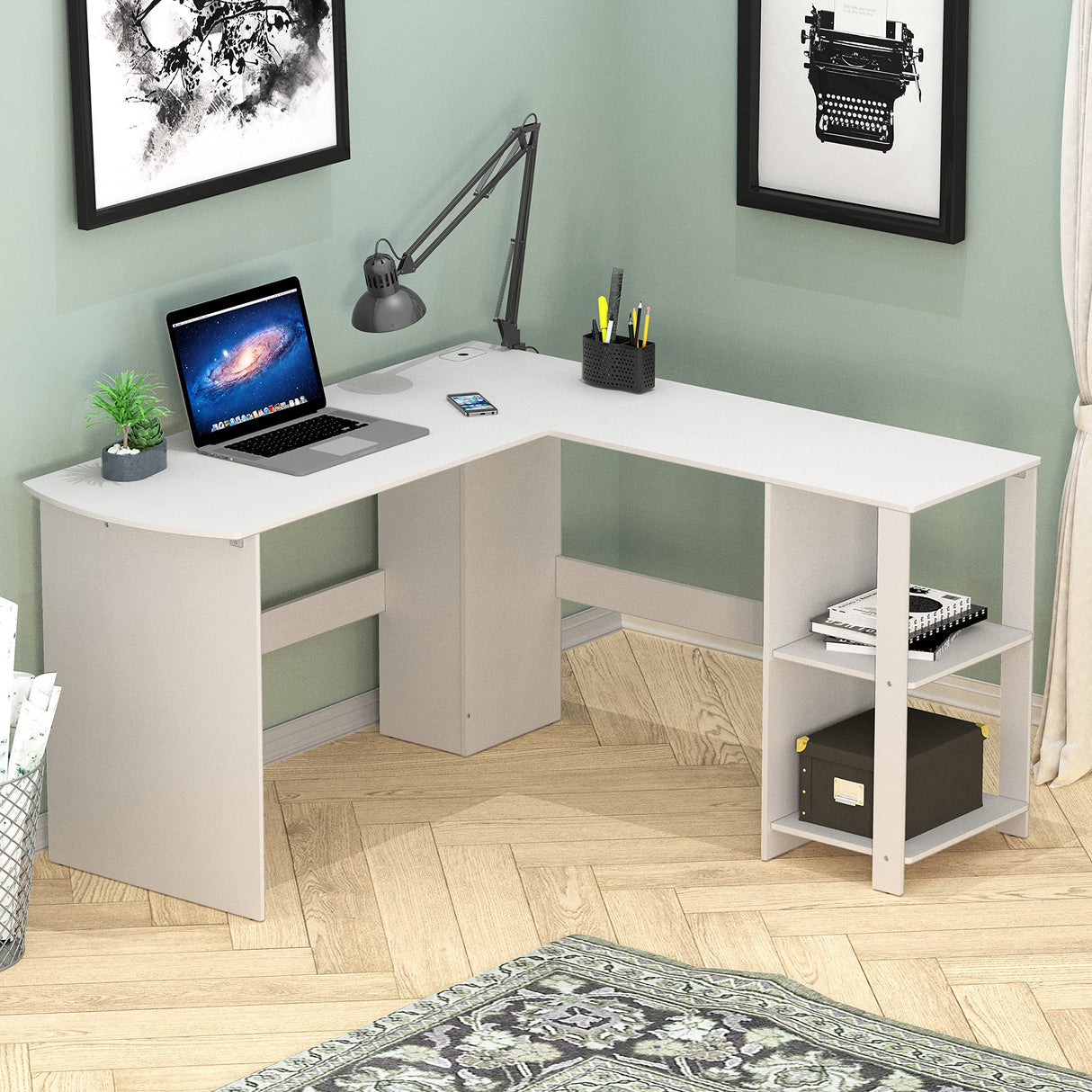 L-Shaped Home Office Wood Corner Desk, White