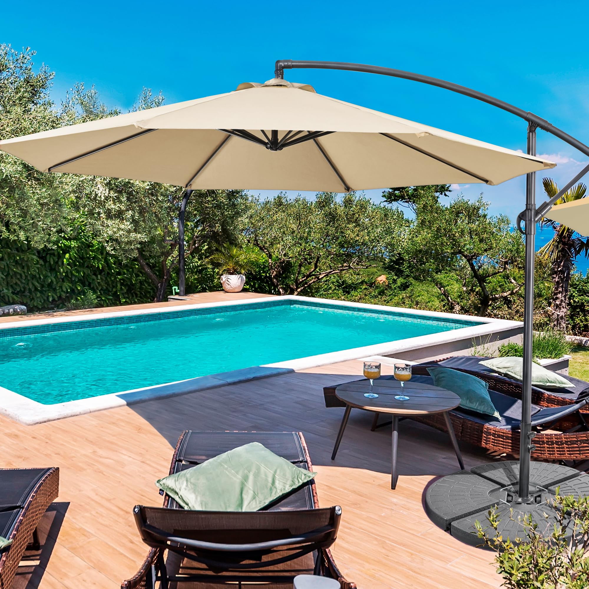 10FT Patio Offset Umbrella - Cantilever Hanging Outdoor Umbrellas w/UV Protection