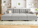 Sectional Sleeper Sofa Velvet U Shaped Couch with Storage Ottomans for Living Room