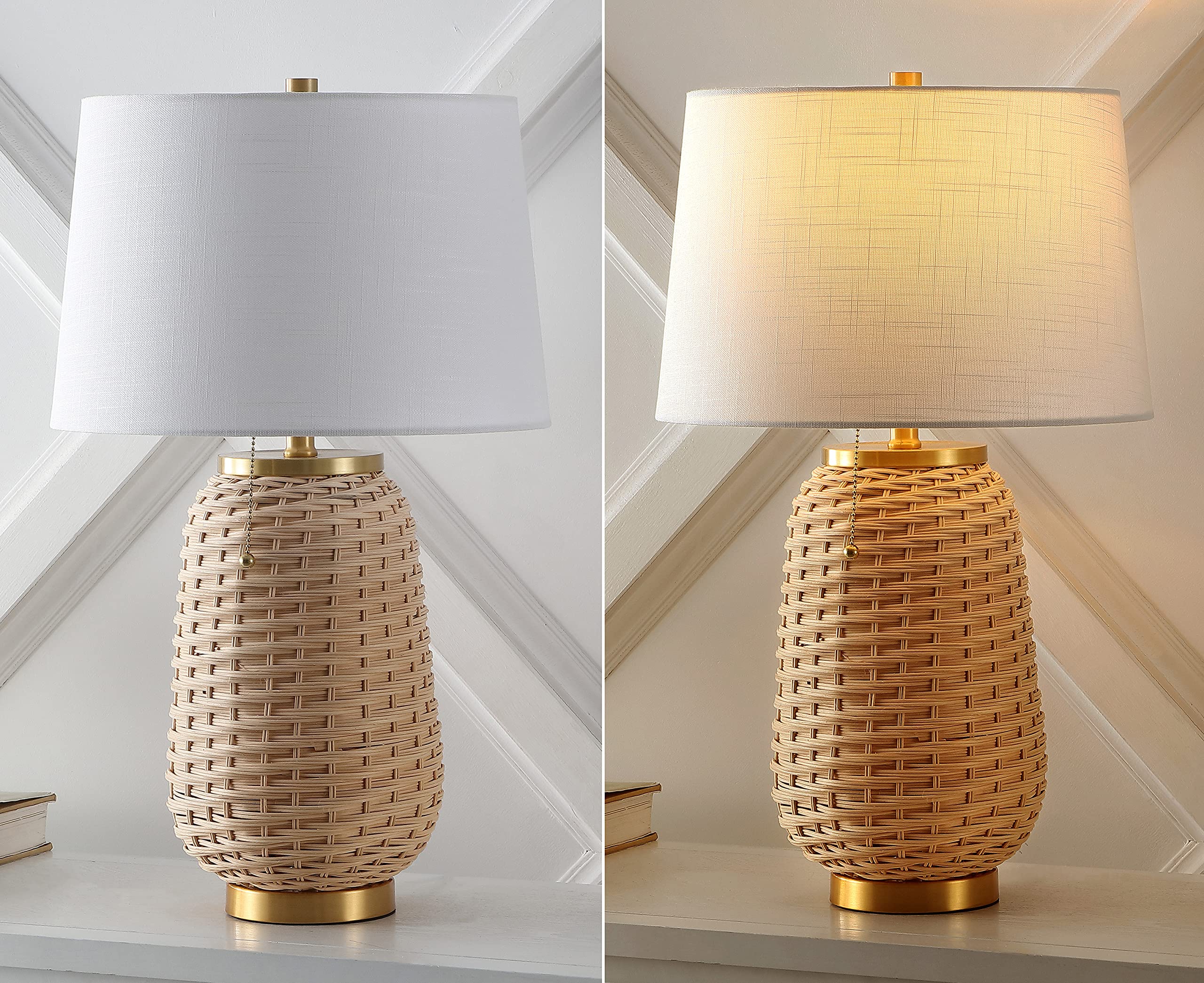 Chakrii 25" Rustic Bohemian Iron/Rattan LED Table Lamp with Pull-Chain Classic Nghtstanid Lamp