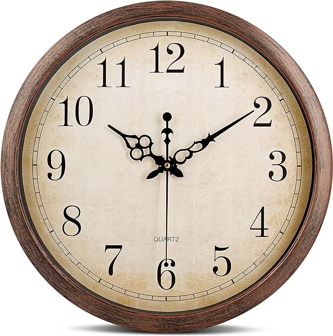 Wooden wall clock with Retro Design, 11 Inches Round Wall Clock Battery Operated Silent Non