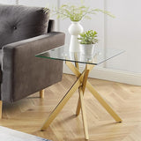 Modern Style Square Side Table with Tempered Glass Top and Metal Tubular Legs