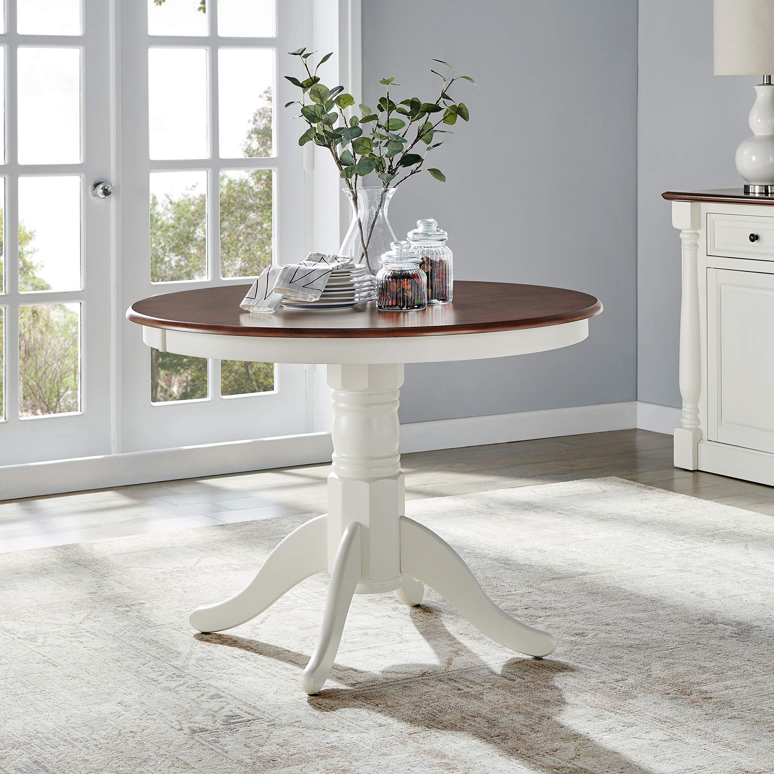 5-Piece Traditional Round Dining Table Set for 4, Distressed White