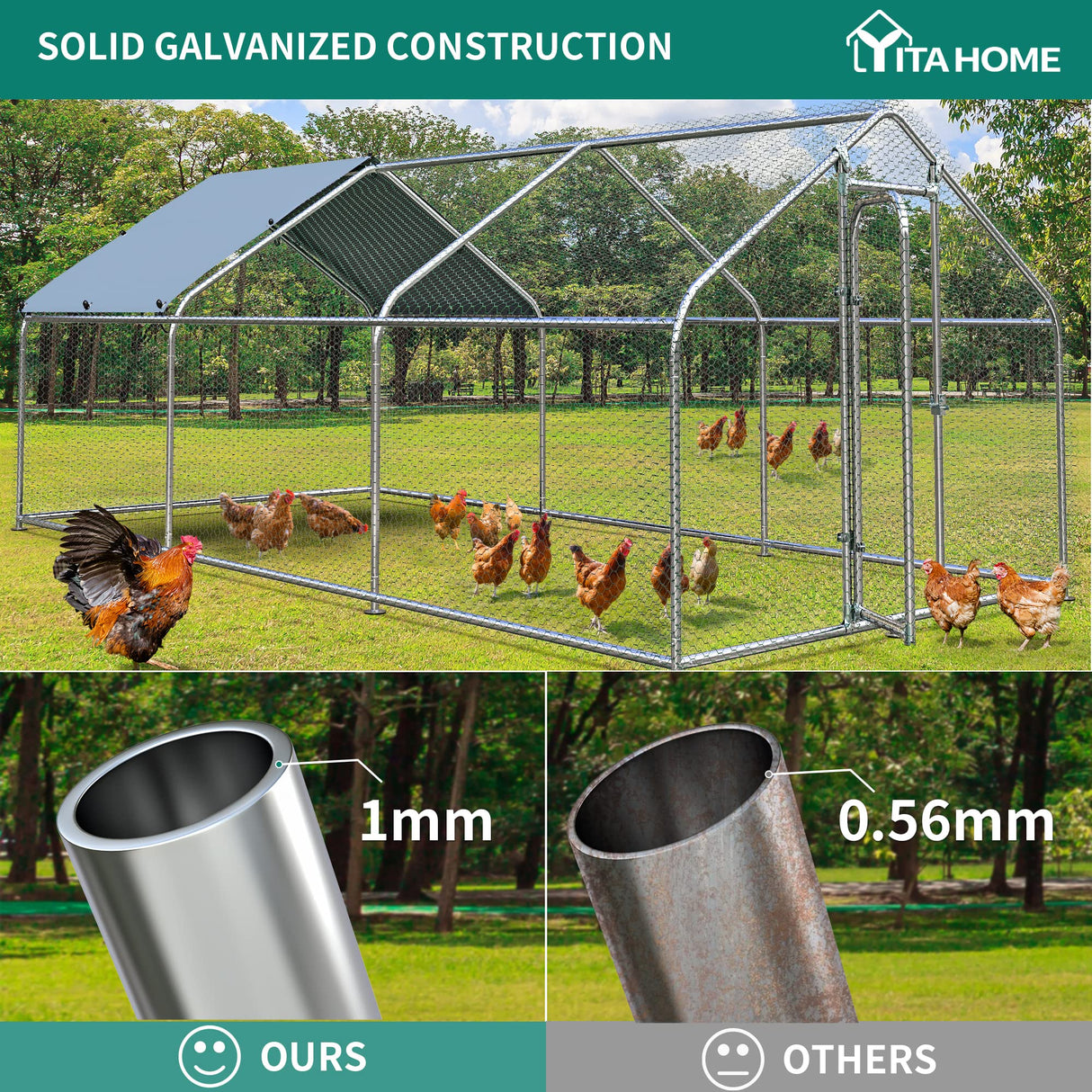 Large Metal Chicken Coop with Waterproof Cover, 19.68'L x 9.84'W x 6.49'H Walk-in