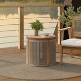LuxenHome Outdoor Side Table, 17'' Tall Rope Acacia Wood Outdoor End Tables for Patio, Garden Accent Table, Modern Round Side Table for Outside, Wooden Drum Table Indoor and Outdoor - Bircata