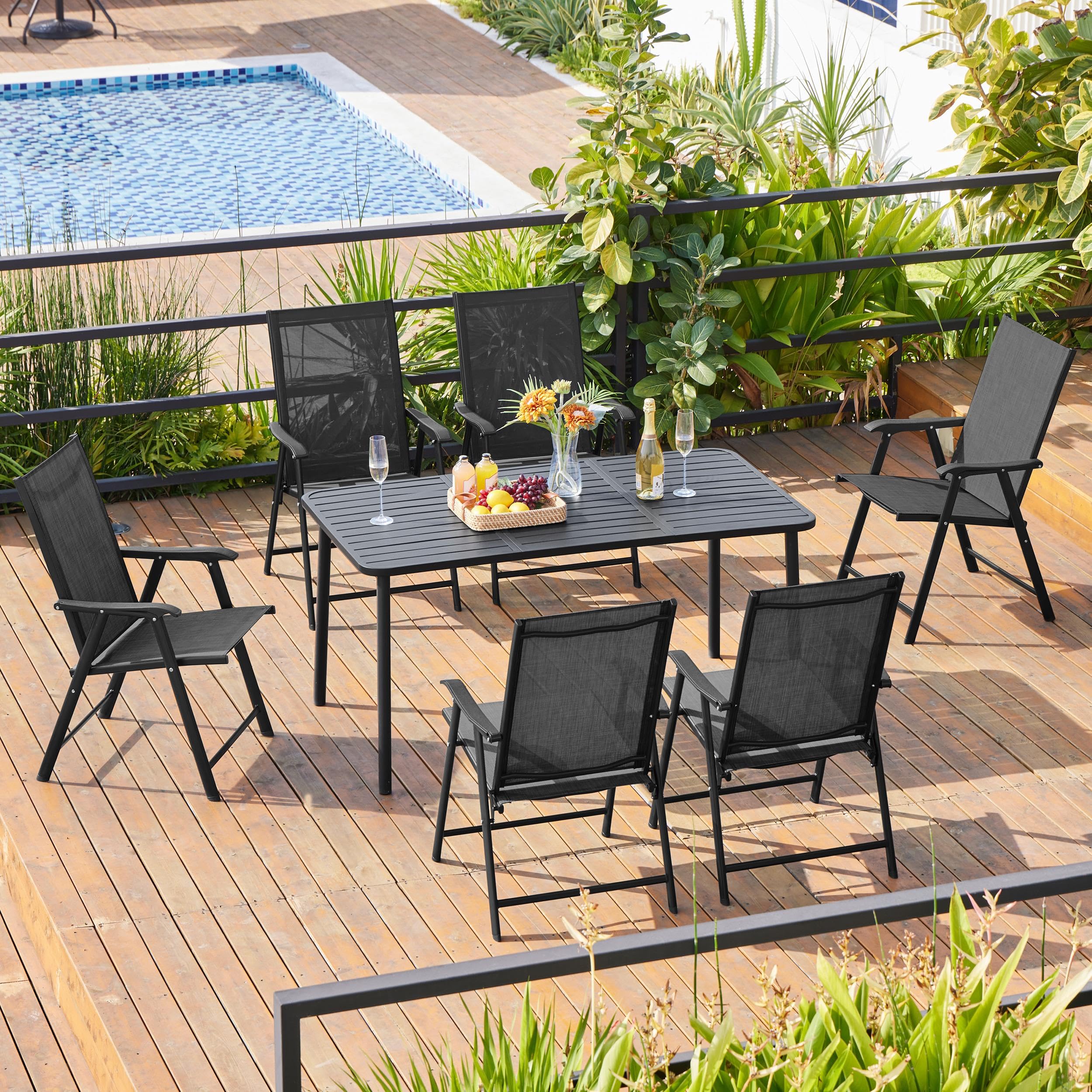 Patio Dining Chairs Set of 4 with Armrests, Outdoor Folding Chairs with Metal Frame