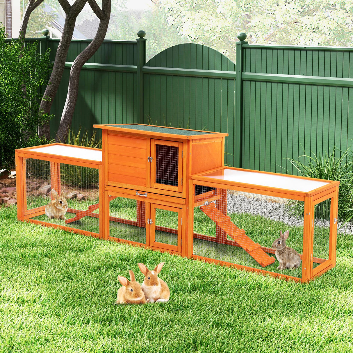 Extra Large Rabbit Hutch Bunny Cage Outdoor Indoor, 2-Story 94.5”L Big Wooden