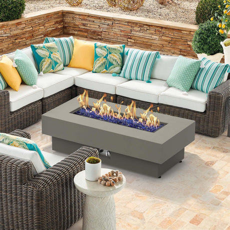BAIDE HOME Outdoor Low Profile Fire Table, 48 - inch Rectangle Propane Gas Fire Pit Table, 50,000 BTU Modern Firepit w/Lid, Fire Glass, Cover, Pre - Attached 10ft Propane Hose, Flint Gray - Bircata