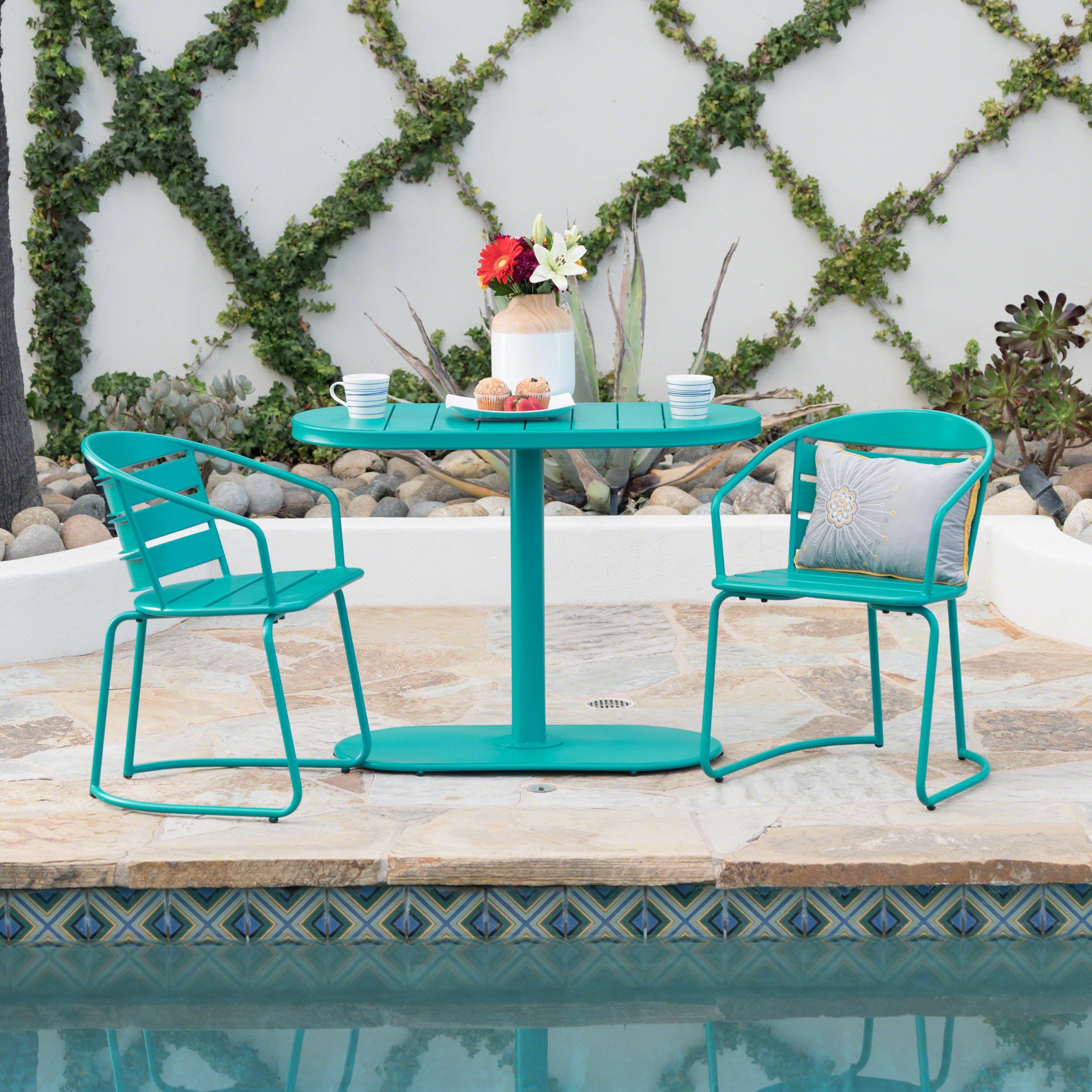 Patio Bistro Set, Outdoor Iron Bistro Set, 3 Pieces Retro Porch Furniture Set