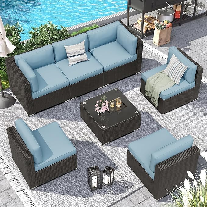 Outdoor Patio Furniture Set 7-Piece All-Weather Sectional Sofa Outside Couch