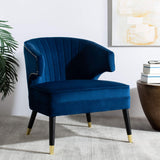 Home Stazia Retro Glam Navy Velvet and Black Wingback Accent Chair