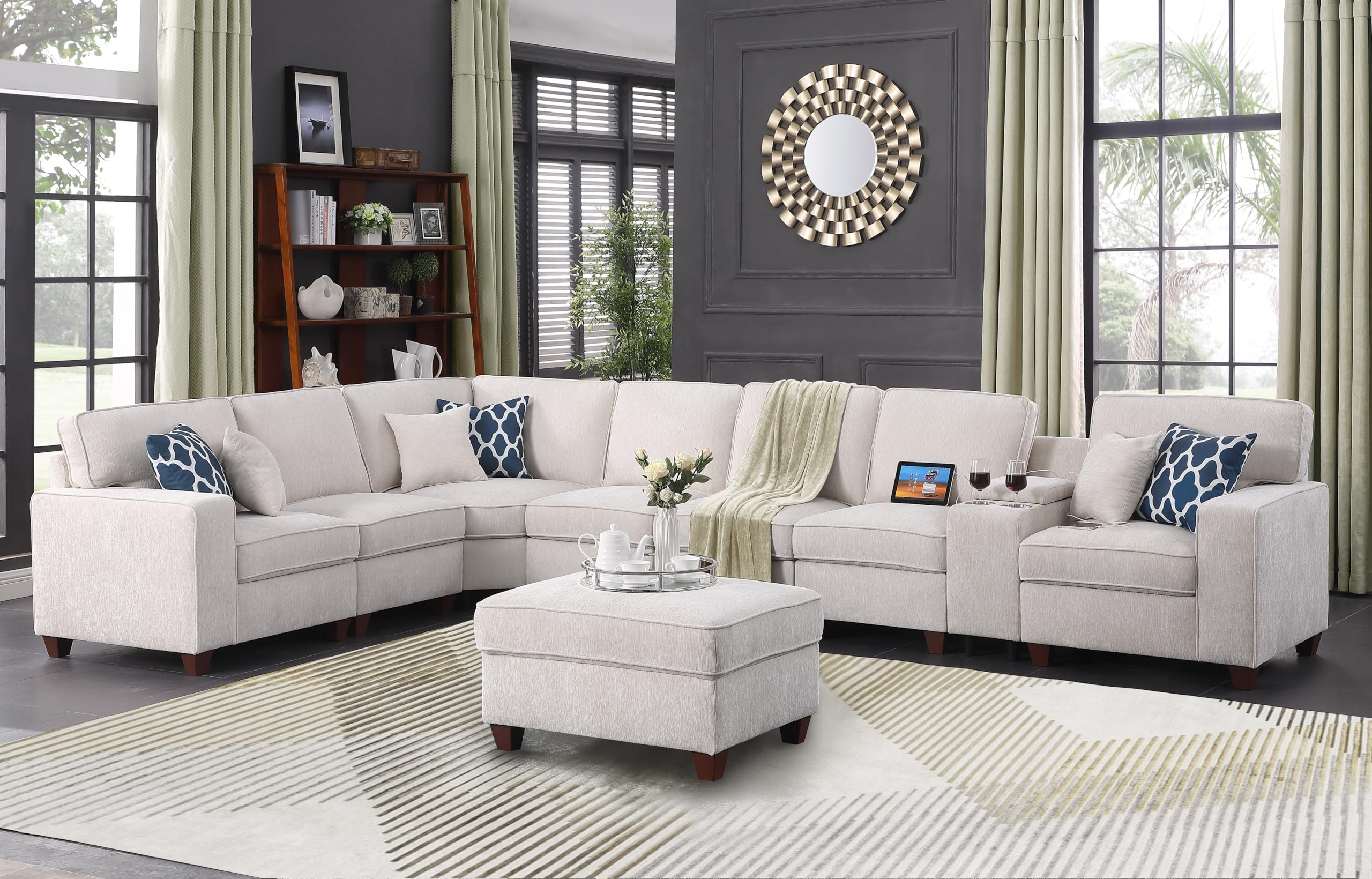 L Shape Chenille Modular Sectional Sofa with Ottoman